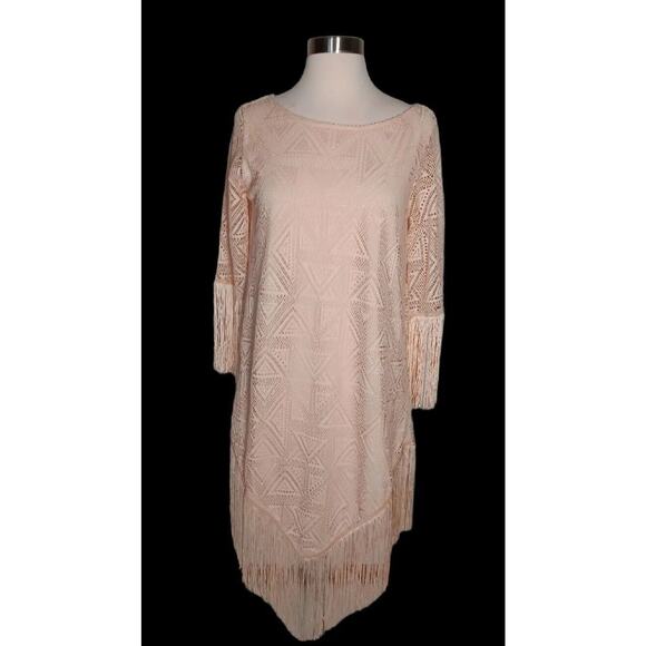 Charleston Long Fringe Gatsby Dress Step in Style Lace Beige Lines Small - Picture 14 of 14